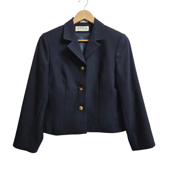 Orvis Womens USA Tailored Classic Old Money Minimalist Navy Wool Blend Blazer 4P - Picture 1 of 11